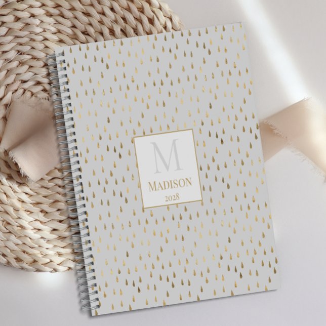 Cream Gold Raindrop Modern Trendy Monogram Planner (Creator Uploaded)