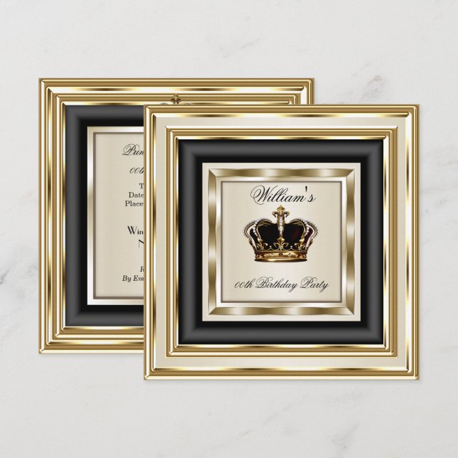 Cream Gold Silver Birthday Prince King Queen 2 Invitation (Front/Back)