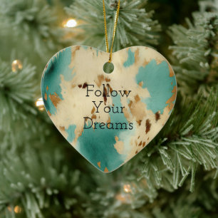 Cream Gold Turquoise Cowhide Animal  Ceramic Tree Decoration