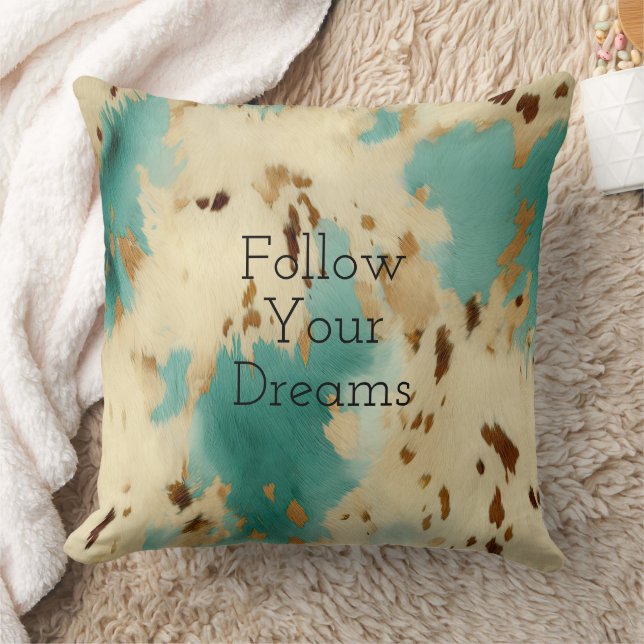 Cream Gold Turquoise Cowhide Animal  Cushion (Blanket)