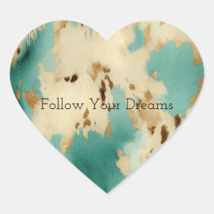 Cream Gold Turquoise Cowhide Animal  Heart Sticker