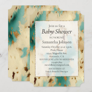 Cream Gold Turquoise Cowhide Animal Invitation