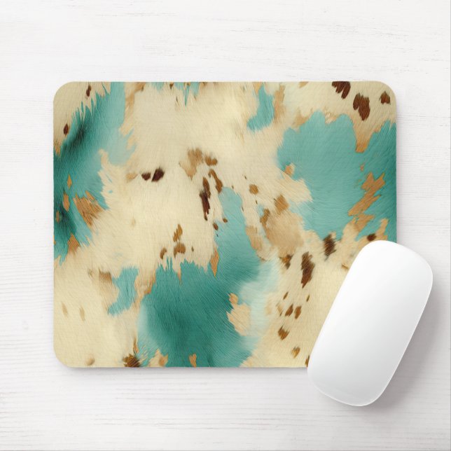Cream Gold Turquoise Cowhide Animal  Mouse Mat (With Mouse)
