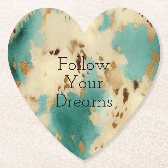 Cream Gold Turquoise Cowhide Animal  Paper Coaster (Front)