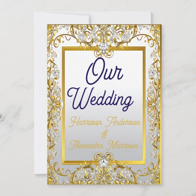 Cream & Gold Wedding Canvas Print – Ornate Frame W Invitation (Front)