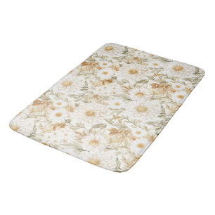 Cream Gold White Country Flowers Bath Mat