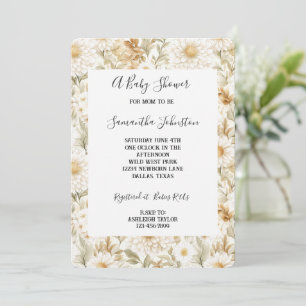 Cream Gold White Country Flowers Invitation