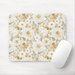 Cream Gold White Country Flowers Mouse Mat