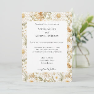 Cream Gold White Country Flowers Wedding Invitation