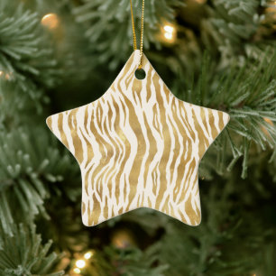 Cream Gold Zebra & Leopard Print Ceramic Tree Decoration