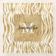 Cream Gold Zebra Print Monogram