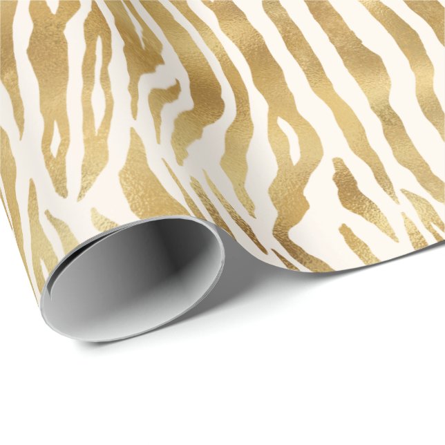 Cream Gold Zebra Print      Wrapping Paper (Roll Corner)
