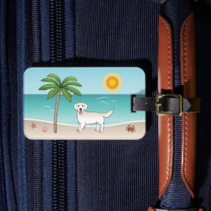 Cream Golden Retriever At A Tropical Summer Beach Luggage Tag