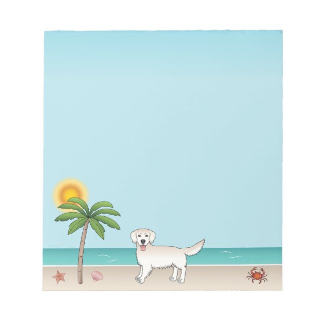 Cream Golden Retriever At A Tropical Summer Beach Notepad (Front)