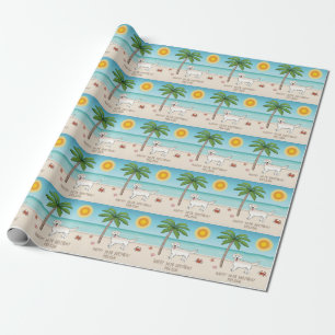 Cream Golden Retriever At A Tropical Summer Beach Wrapping Paper