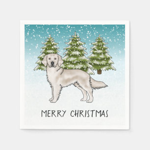 Cream Golden Retriever Blue Winter Christmas Napkin