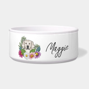Cream Golden Retriever Colourful Flowers And Name