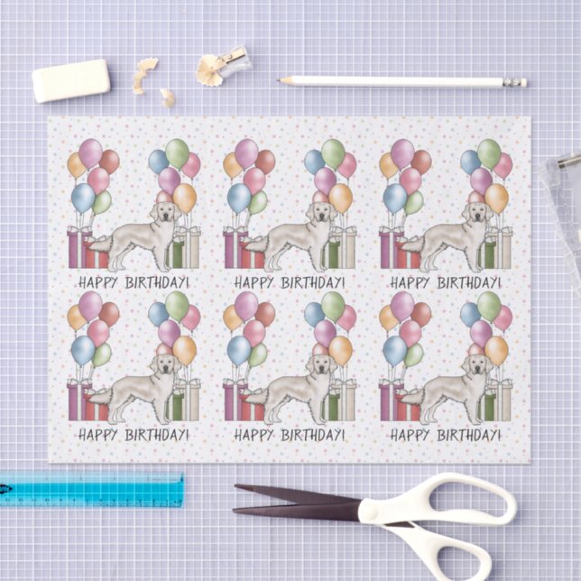 Cream Golden Retriever Colourful Happy Birthday Tissue Paper (Craft)