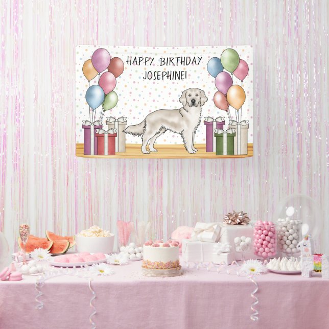 Cream Golden Retriever Cute Dog Colourful Birthday Banner (Party)