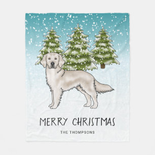 Cream Golden Retriever Dog Blue Snowy Christmas Fleece Blanket