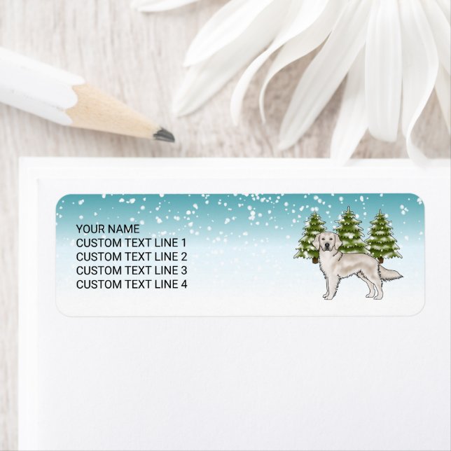 Cream Golden Retriever Dog Blue Winter Christmas (Insitu)