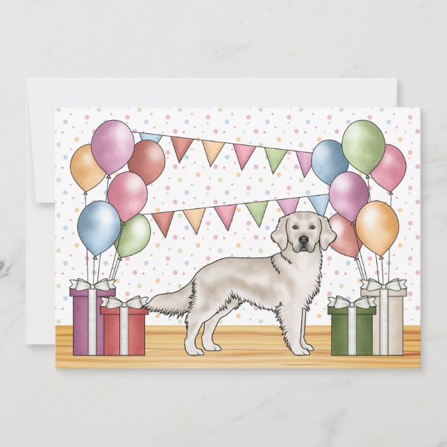 Cream Golden Retriever Dog Colourful Birthday Invitation (Front)