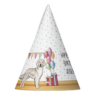 Cream Golden Retriever Dog Colourful Happy Birthda Party Hat