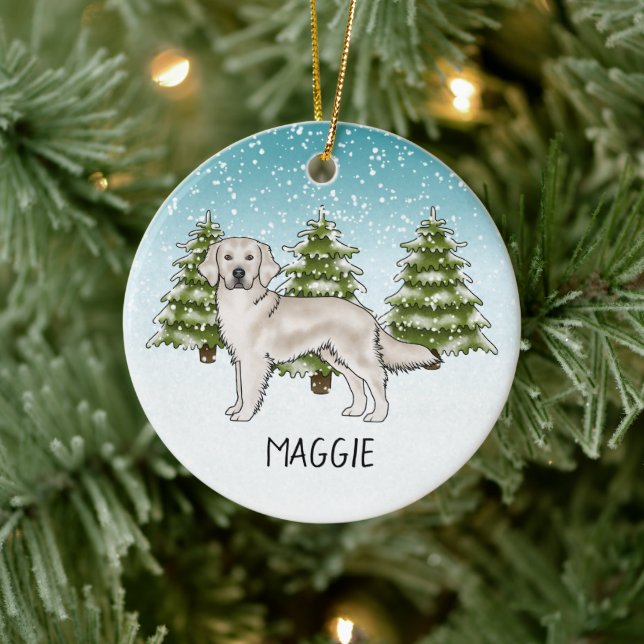 Cream Golden Retriever Dog Custom Name Christmas Ceramic Tree Decoration (Tree)