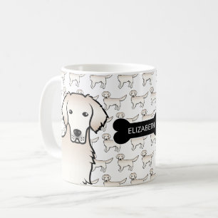 Cream Golden Retriever Dog With Dog Bone & Name Coffee Mug