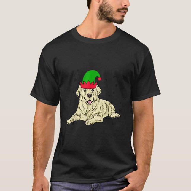 Cream Golden Retriever Elf Dog Merry Xmas Christma T-Shirt (Front)