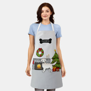 Cream Golden Retriever In A Christmas Room & Name Apron