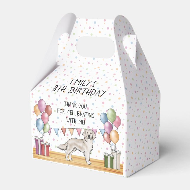 Cream Golden Retriever Kids Birthday Thank You Favour Box (Front Side)