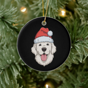 Cream Golden Retriever Lover Christmas Santa Hat  Ceramic Tree Decoration