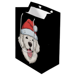 Cream Golden Retriever Lover Christmas Santa Hat  Medium Gift Bag