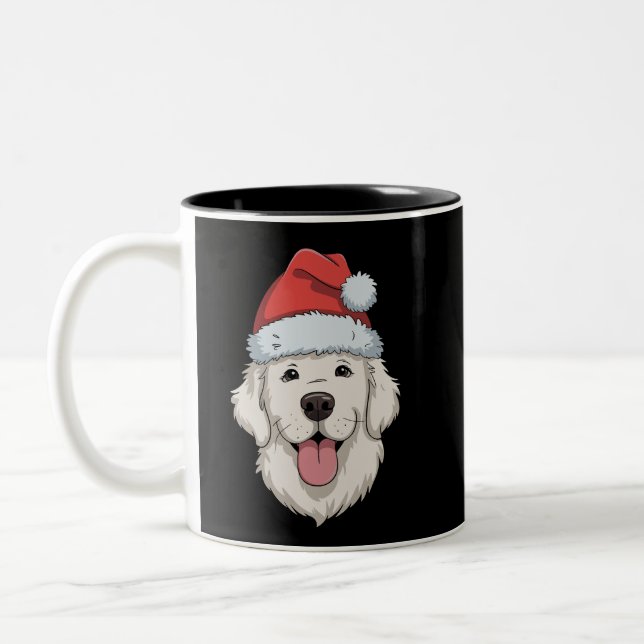 Cream Golden Retriever Lover Christmas Santa Hat  Two-Tone Coffee Mug (Left)