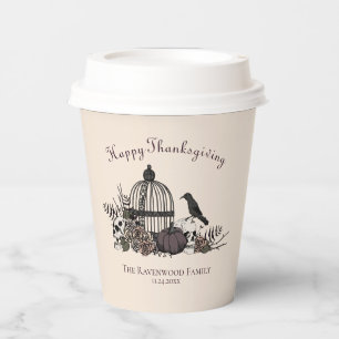 Cream Gothic Skulls, Pumpkin & Roses Thanksgiving Paper Cups
