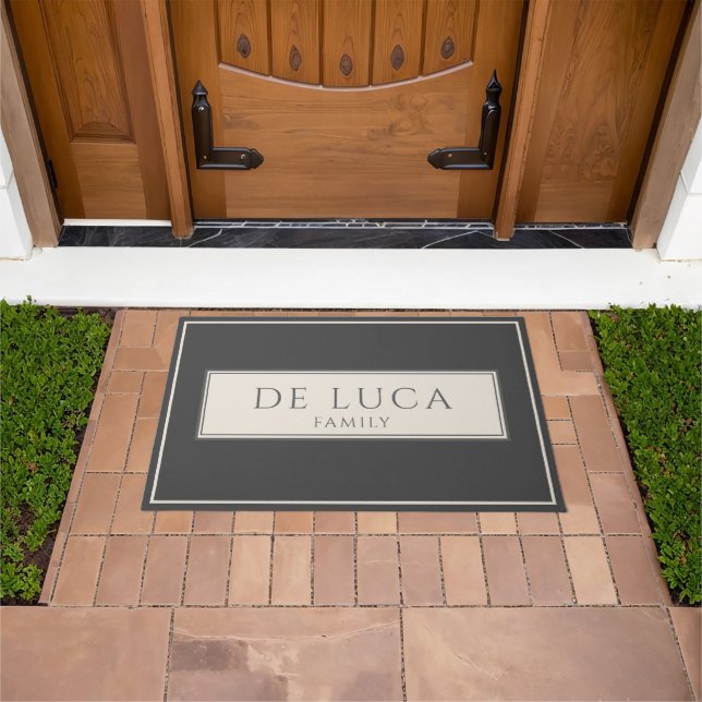 Cream Gray Tile Design Family Name Doormat (Outdoor)