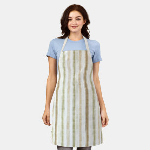 Cream Green Brown Stripes Apron