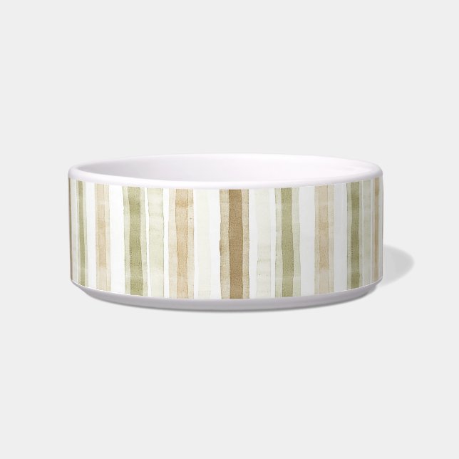 Cream Green Brown Stripes  Bowl (Front)