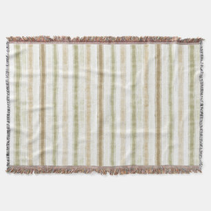 Cream Green Brown Stripes Throw Blanket