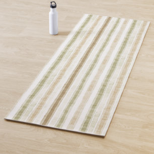 Cream Green Brown Stripes  Yoga Mat