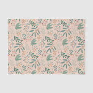 Cream Green Christmas Foliage Pattern Tissue Paper