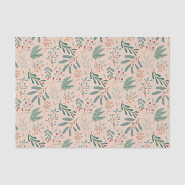 Cream Green Christmas Foliage Pattern Tissue Paper (Front)