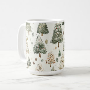 Cream Green Christmas Trees Coffee Mug
