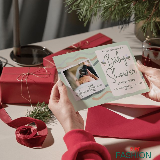 Cream & Green Cute Watercolour Classic Baby Shower Invitation (Creator Uploaded)