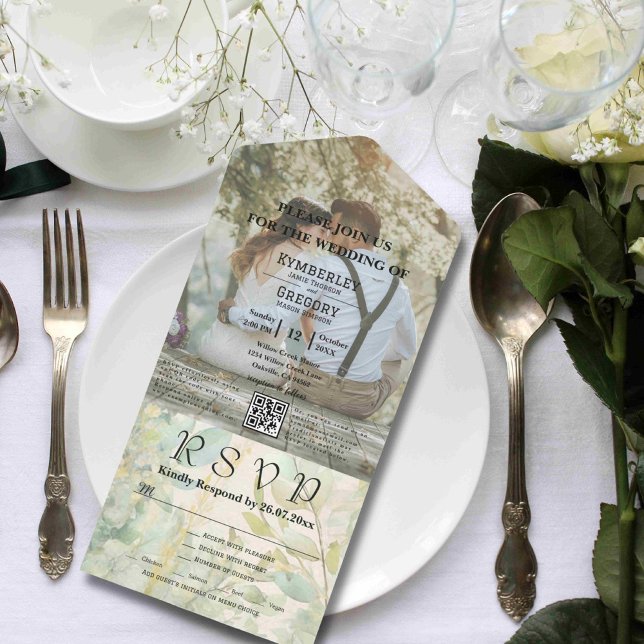 Cream Green Eucalyptus Botanical QR Code All In One Invitation (Creator Uploaded)