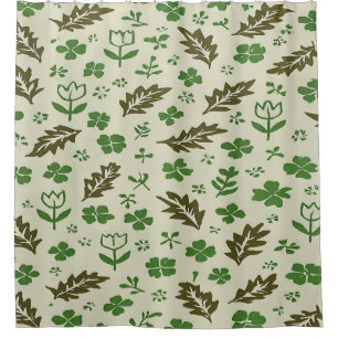 Cream & Green Floral Shower Curtain