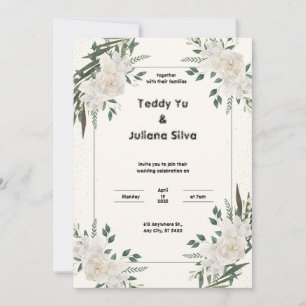 Cream Green Floral Wedding Invitation