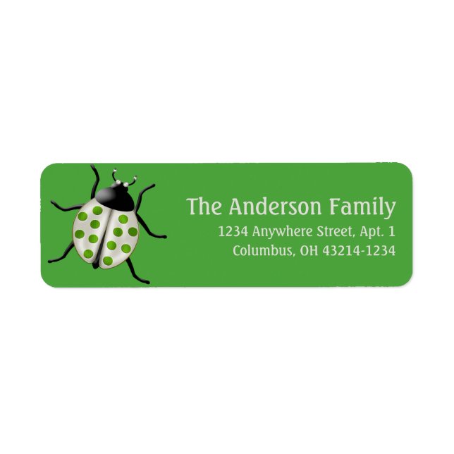 Cream & Green Ladybug d2 Cute Address Labels (Front)