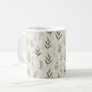 Cream Green Leaves Coffee Mug